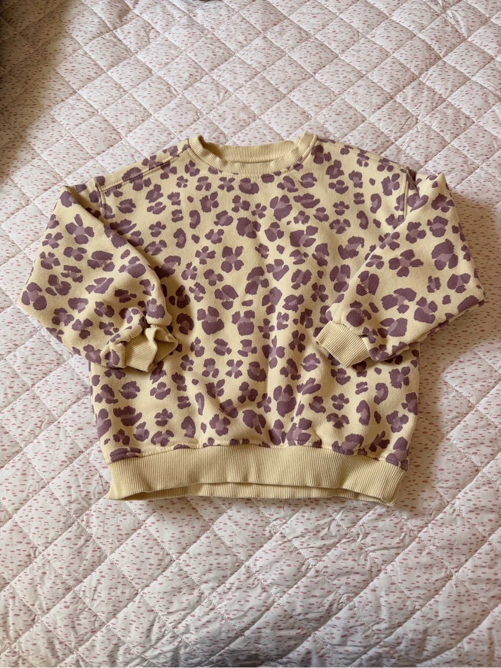 Zara Yellow Crewneck Sweatshirt with Mauve Leopard Print